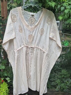 Boho Crochet-Trim - Cream Beach COVER UP